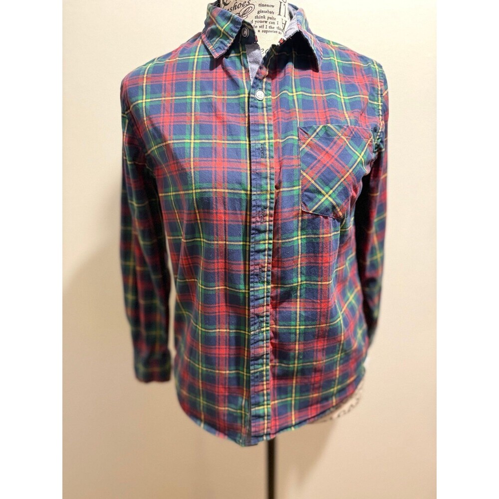 Boys Preppy 90’s inspired Free Planet Plaid Flannel Button-Up Shirt Size 10/12